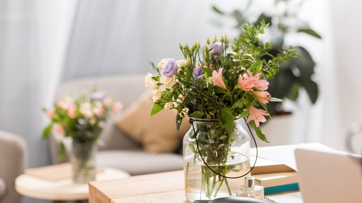 Elegant flower arrangement in a cozy living room setting