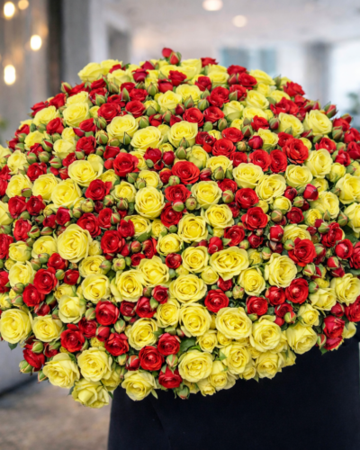 Троянди лимонні і червоні мікс